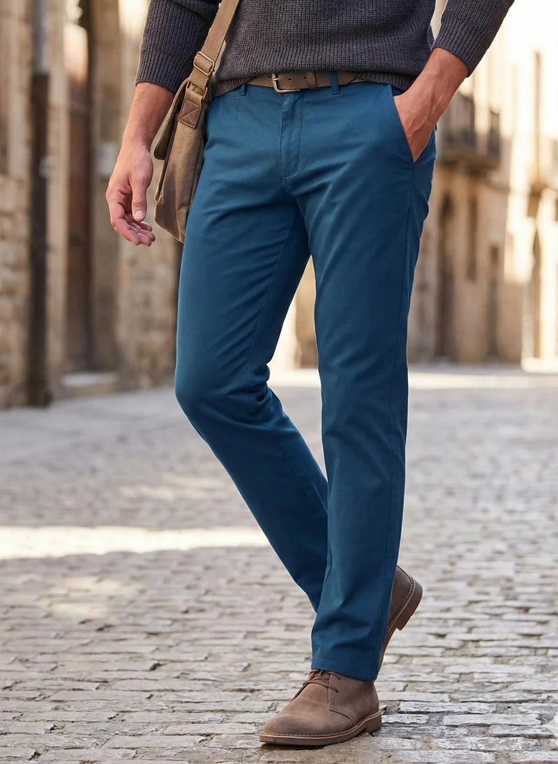 Urbano Fashion Men's Royal Blue Cotton Slim Fit Casual Chinos Trousers Stretch